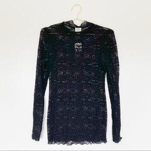 🆕 FREE PEOPLE Intimately Black Sheer Lace Long Turtleneck SZ L